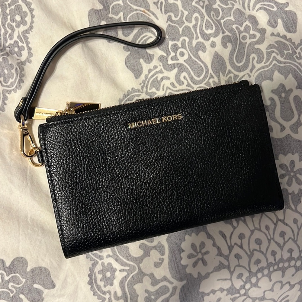 Michael Kors Black Leather Wristlet wrist wallet